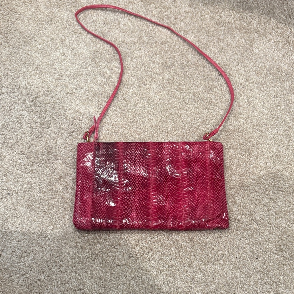 Elegant CLEMENTE Red Snakeskin crossbody purse Circa 1980